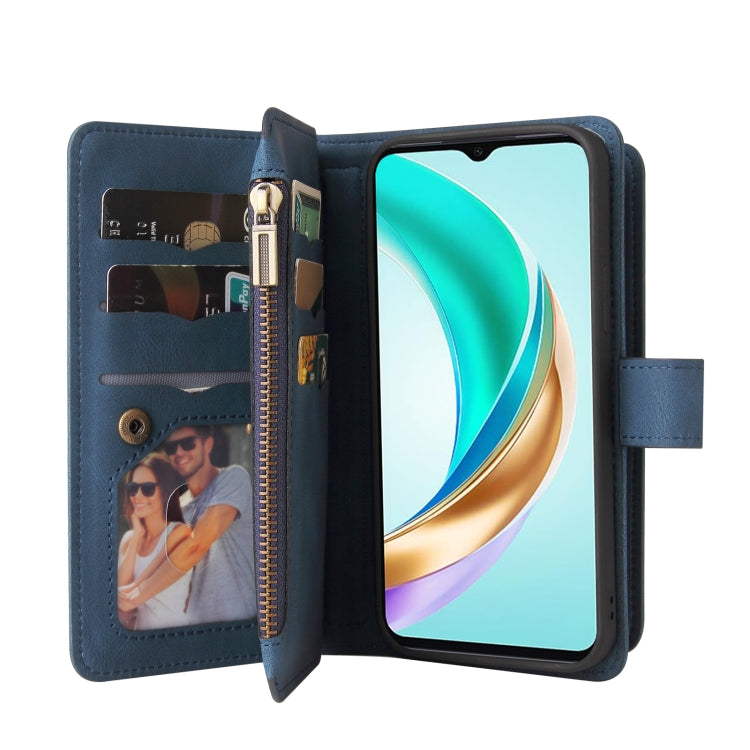 For Honor X6b Skin Feel Multi Card Slots Zipper Wallet Leather Phone Case(Blue)