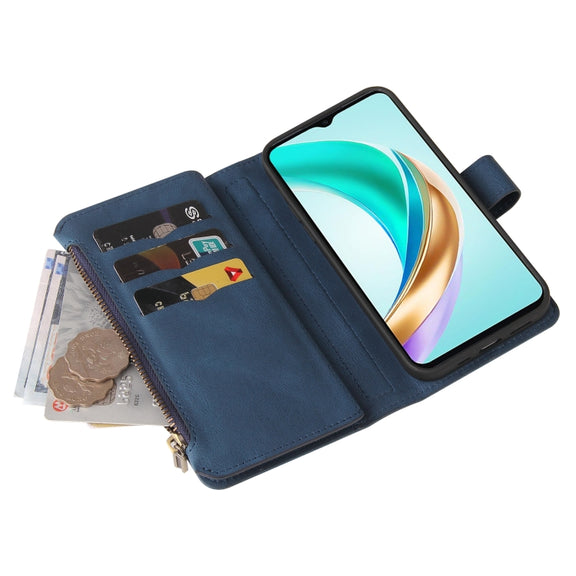 For Honor X6b Skin Feel Multi Card Slots Zipper Wallet Leather Phone Case(Blue)