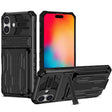 For iPhone 16 Kickstand Armor Card Wallet Phone Case(Black) - iPhone 16 Cases by PMC TechLife | Online Shopping South Africa | PMC TechLife | Buy Now Pay Later Mobicred