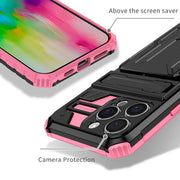 For iPhone 16 Pro Max Kickstand Armor Card Wallet Phone Case(Pink)