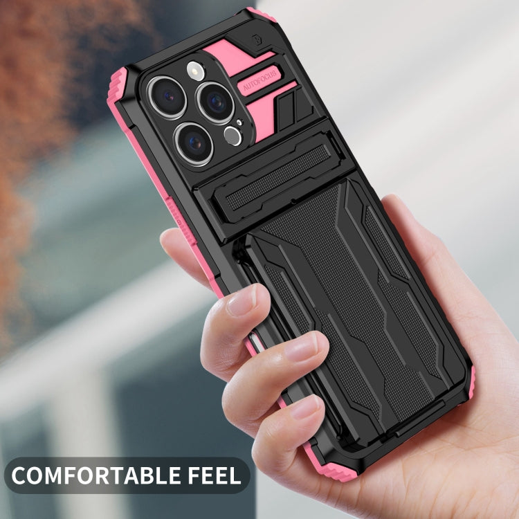 For iPhone 16 Pro Max Kickstand Armor Card Wallet Phone Case(Pink)
