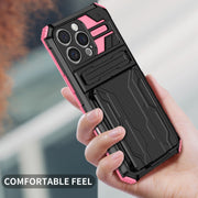 For iPhone 16 Pro Max Kickstand Armor Card Wallet Phone Case(Pink)