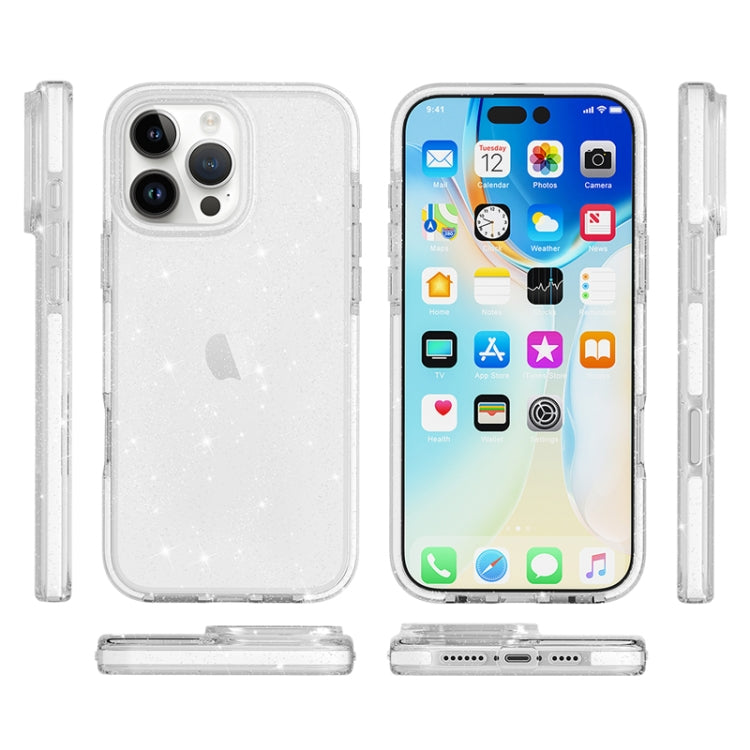 For iPhone 16 Plus Dual Color Clear Glitter TPU + TPE Full Coverage Phone Case(Glitter White)