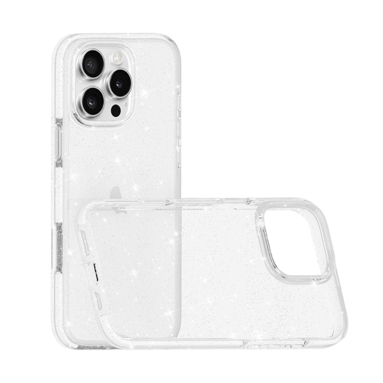 For iPhone 16 Plus Dual Color Clear Glitter TPU + TPE Full Coverage Phone Case(Glitter White)