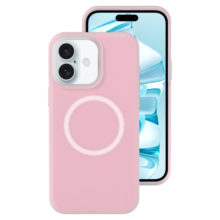 For iPhone 16 Jelly Liquid Silicone MagSafe Magnetic Phone Case(Sand Pink)