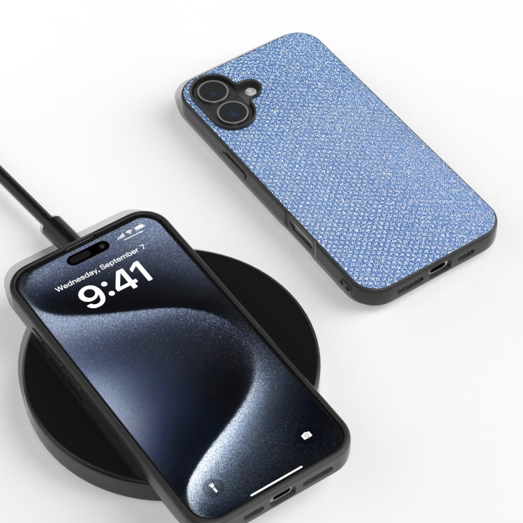 For iPhone 16 Diamond Black Frame Phone Case(Sapphire Blue)