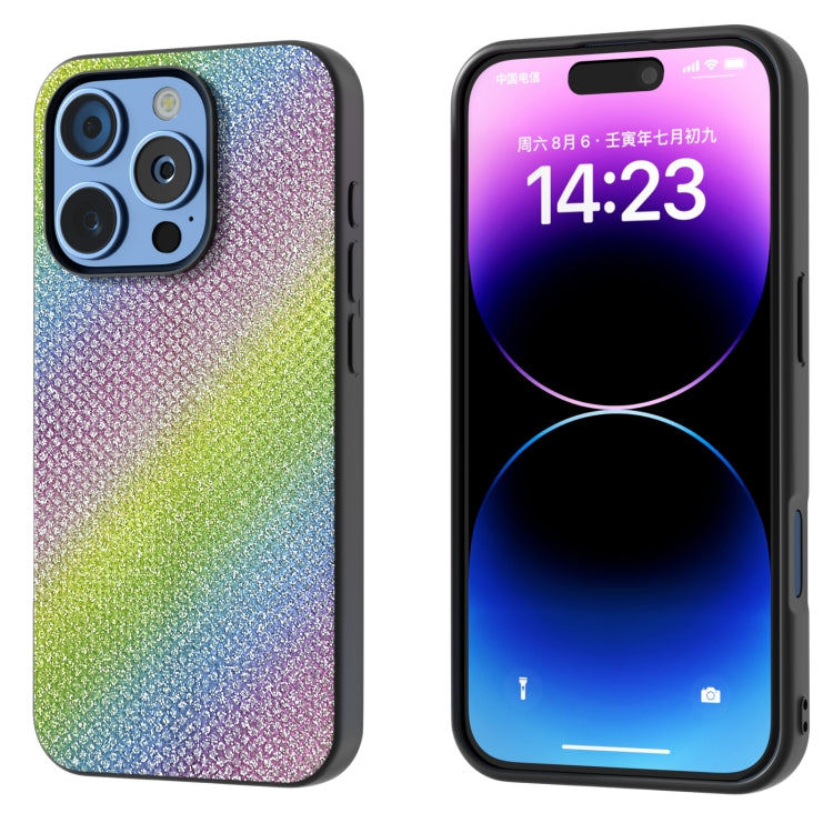 For iPhone 16 Pro Diamond Black Frame Phone Case(Rainbow Diamond)