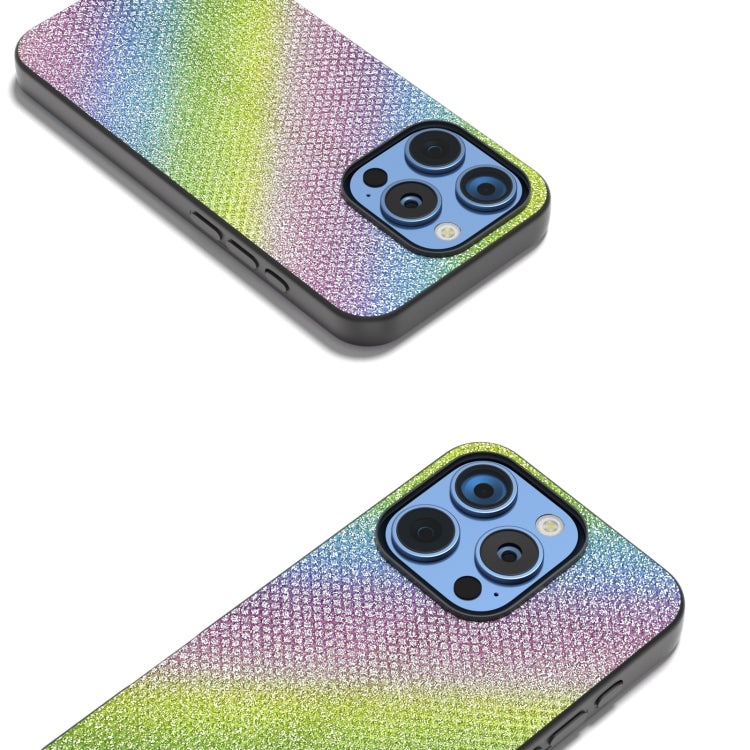 For iPhone 16 Pro Diamond Black Frame Phone Case(Rainbow Diamond)