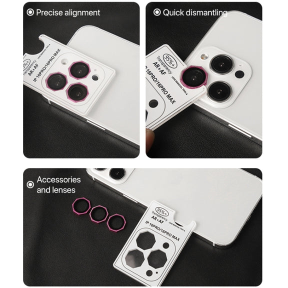 For iPhone 16 Pro / 16 Pro Max HD Lens Protective Film without Diamond(Rose Red)