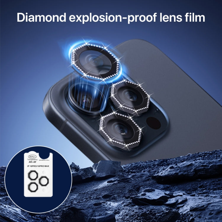 For iPhone 16 Pro / 16 Pro Max HD Lens Protective Film with Diamond(Rose Red)