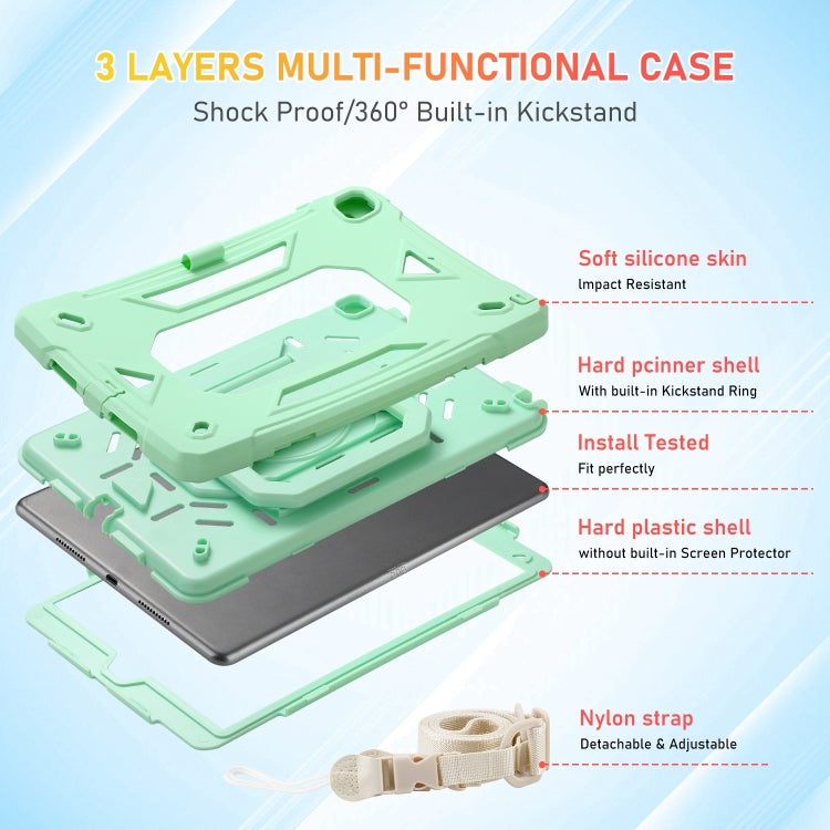 For iPad 10.2 2021 / 2020 / 2019 Legend Grip Holder Silicone Hybrid PC Tablet Case with Strap(Mint Green)