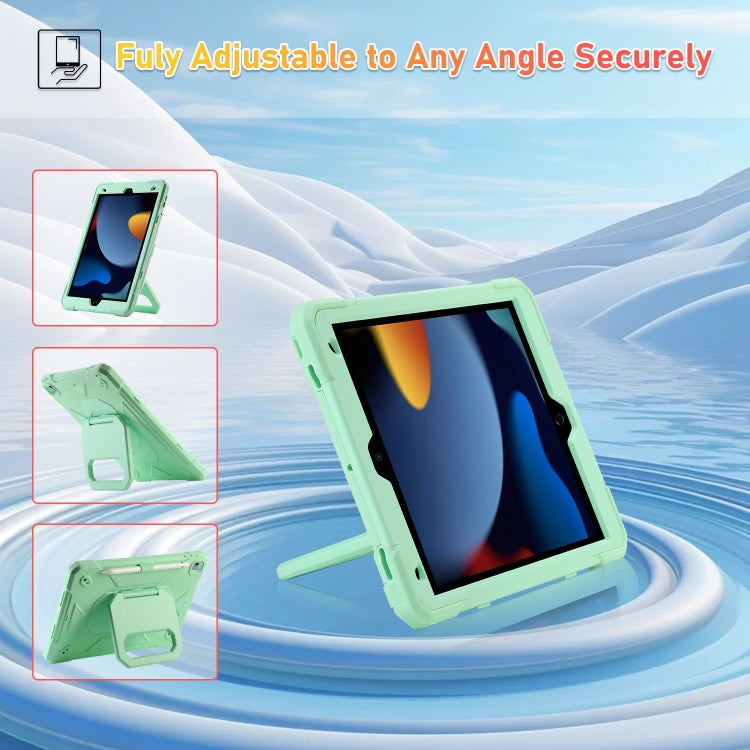 For iPad 10.2 2021 / 2020 / 2019 Legend Grip Holder Silicone Hybrid PC Tablet Case with Strap(Mint Green)