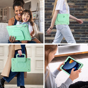 For iPad 10.2 2021 / 2020 / 2019 Legend Grip Holder Silicone Hybrid PC Tablet Case with Strap(Mint Green)