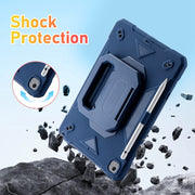 For iPad 10.2 2021 / 2020 / 2019 Legend Grip Holder Silicone Hybrid PC Tablet Case with Strap(Navy Blue)