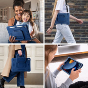 For iPad 10.2 2021 / 2020 / 2019 Legend Grip Holder Silicone Hybrid PC Tablet Case with Strap(Navy Blue)