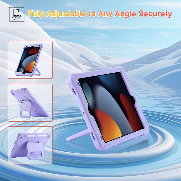 For iPad 10.2 2021 / 2020 / 2019 Legend Grip Holder Silicone Hybrid PC Tablet Case with Strap(Purple)