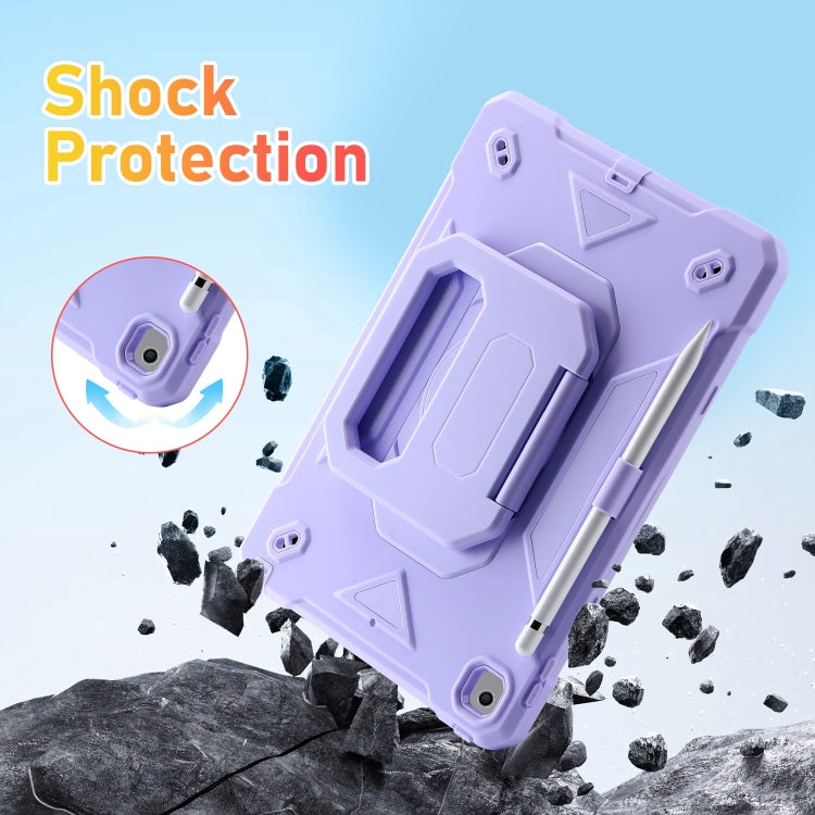 For iPad 10.2 2021 / 2020 / 2019 Legend Grip Holder Silicone Hybrid PC Tablet Case with Strap(Purple)