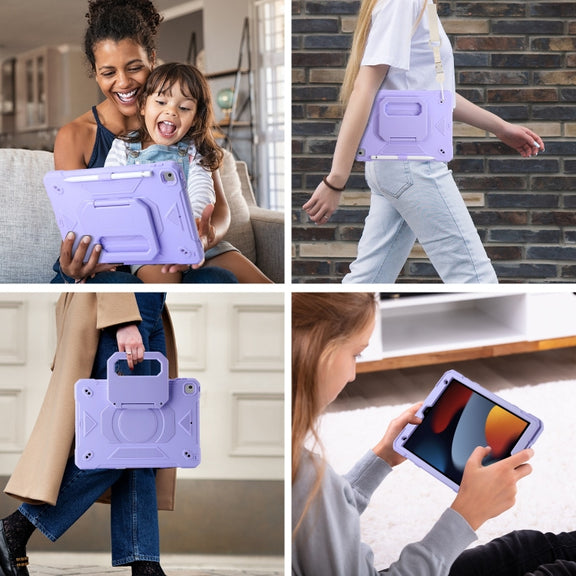 For iPad 10.2 2021 / 2020 / 2019 Legend Grip Holder Silicone Hybrid PC Tablet Case with Strap(Purple)