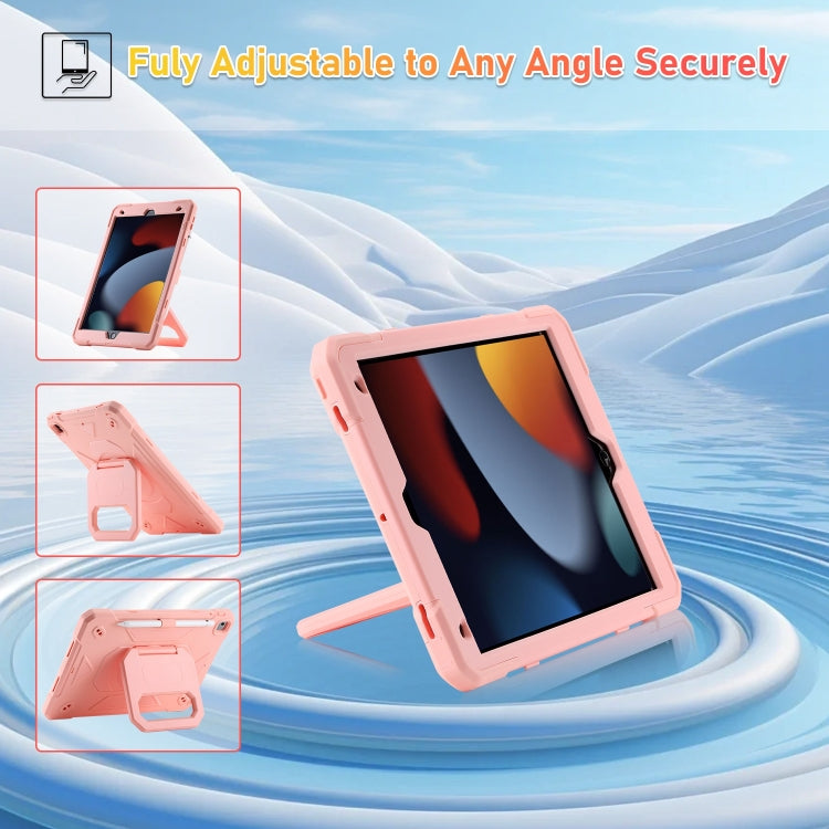 For iPad 10.2 2021 / 2020 / 2019 Legend Grip Holder Silicone Hybrid PC Tablet Case with Strap(Pink)