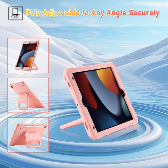 For iPad 10.2 2021 / 2020 / 2019 Legend Grip Holder Silicone Hybrid PC Tablet Case with Strap(Pink)