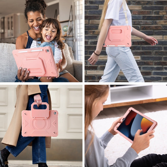 For iPad 10.2 2021 / 2020 / 2019 Legend Grip Holder Silicone Hybrid PC Tablet Case with Strap(Pink)