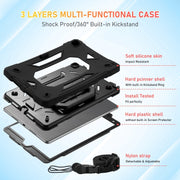 For iPad 10.2 2021 / 2020 / 2019 Legend Grip Holder Silicone Hybrid PC Tablet Case with Strap(Black)