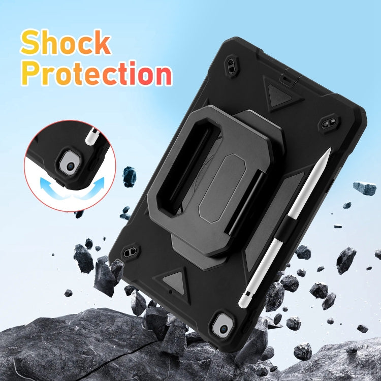 For iPad 10.2 2021 / 2020 / 2019 Legend Grip Holder Silicone Hybrid PC Tablet Case with Strap(Black)