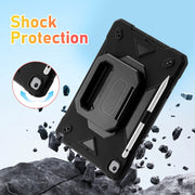 For iPad 10.2 2021 / 2020 / 2019 Legend Grip Holder Silicone Hybrid PC Tablet Case with Strap(Black)