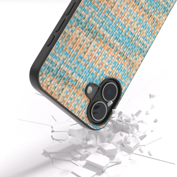 For iPhone 16 Plus Black Frame Color Lattice Texture PU Phone Case(Blue)