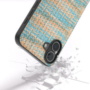 For iPhone 16 Black Frame Color Lattice Texture PU Phone Case(Blue)