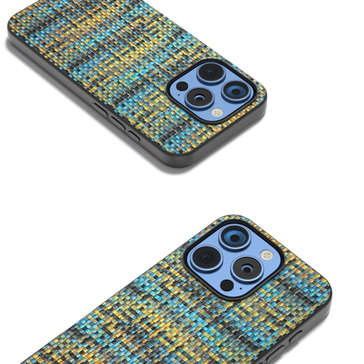 For iPhone 16 Pro Black Frame Color Lattice Texture PU Phone Case(Gold)