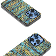For iPhone 16 Pro Black Frame Color Lattice Texture PU Phone Case(Gold)