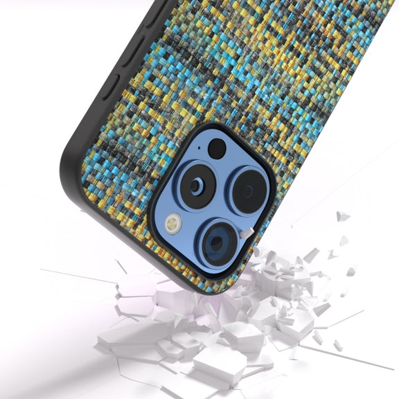For iPhone 16 Pro Black Frame Color Lattice Texture PU Phone Case(Gold)