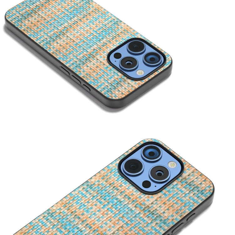 For iPhone 16 Pro Max Black Frame Color Lattice Texture PU Phone Case(Blue)