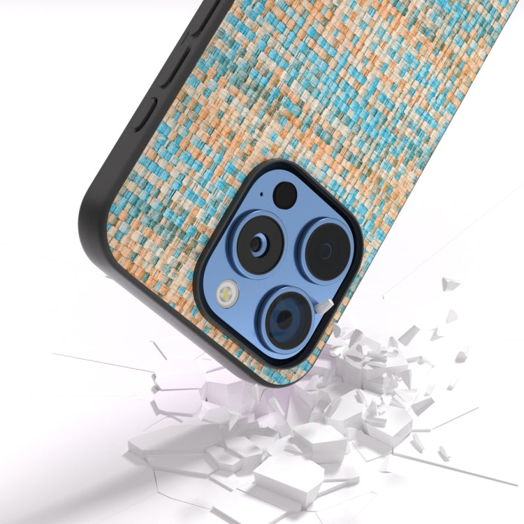 For iPhone 16 Pro Max Black Frame Color Lattice Texture PU Phone Case(Blue)
