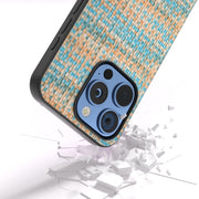 For iPhone 16 Pro Max Black Frame Color Lattice Texture PU Phone Case(Blue)