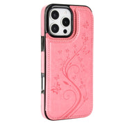 For iPhone 16 Pro Max Double Buckle Butterfly Embossing PU Phone Case(Pink)