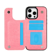 For iPhone 16 Pro Max Double Buckle Butterfly Embossing PU Phone Case(Pink)