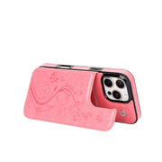 For iPhone 16 Pro Max Double Buckle Butterfly Embossing PU Phone Case(Pink)