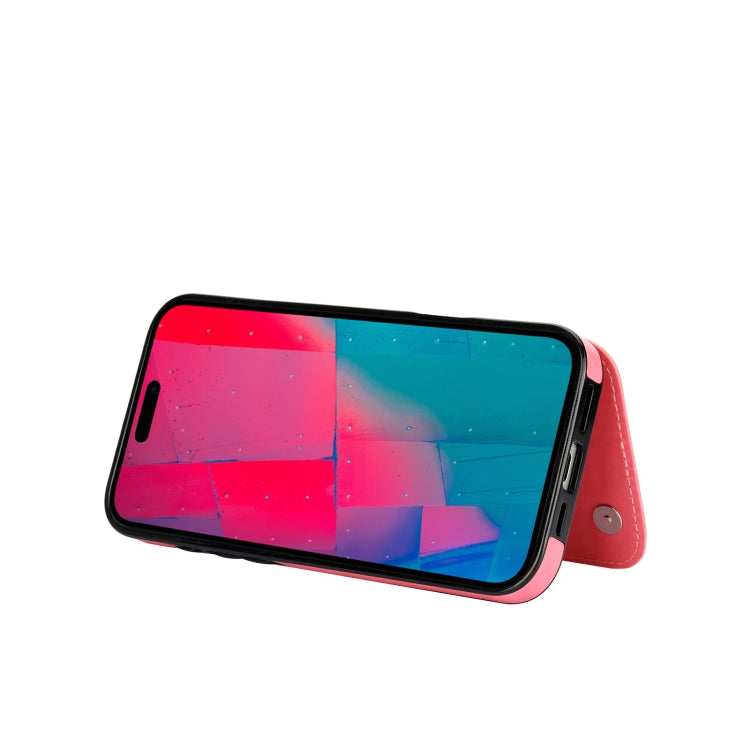 For iPhone 16 Pro Max Double Buckle Butterfly Embossing PU Phone Case(Pink)
