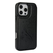 For iPhone 16 Pro Double Buckle Butterfly Embossing PU Phone Case(Black)