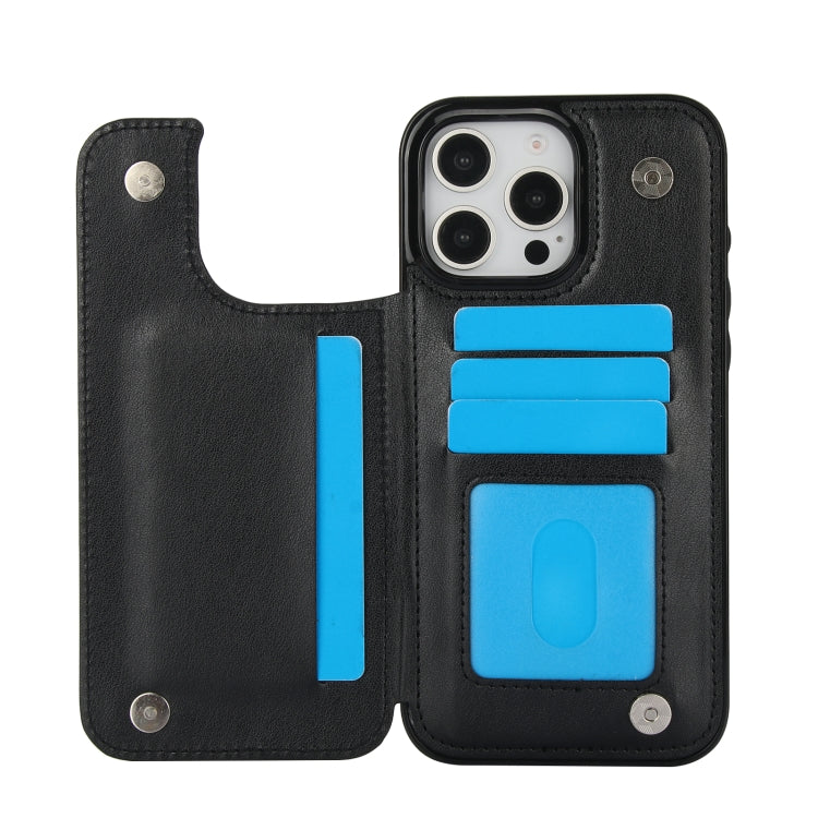 For iPhone 16 Pro Double Buckle Butterfly Embossing PU Phone Case(Black)
