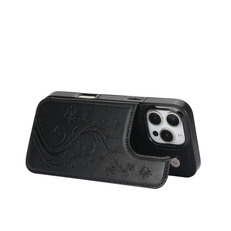 For iPhone 16 Pro Double Buckle Butterfly Embossing PU Phone Case(Black)