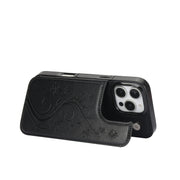 For iPhone 16 Pro Double Buckle Butterfly Embossing PU Phone Case(Black)
