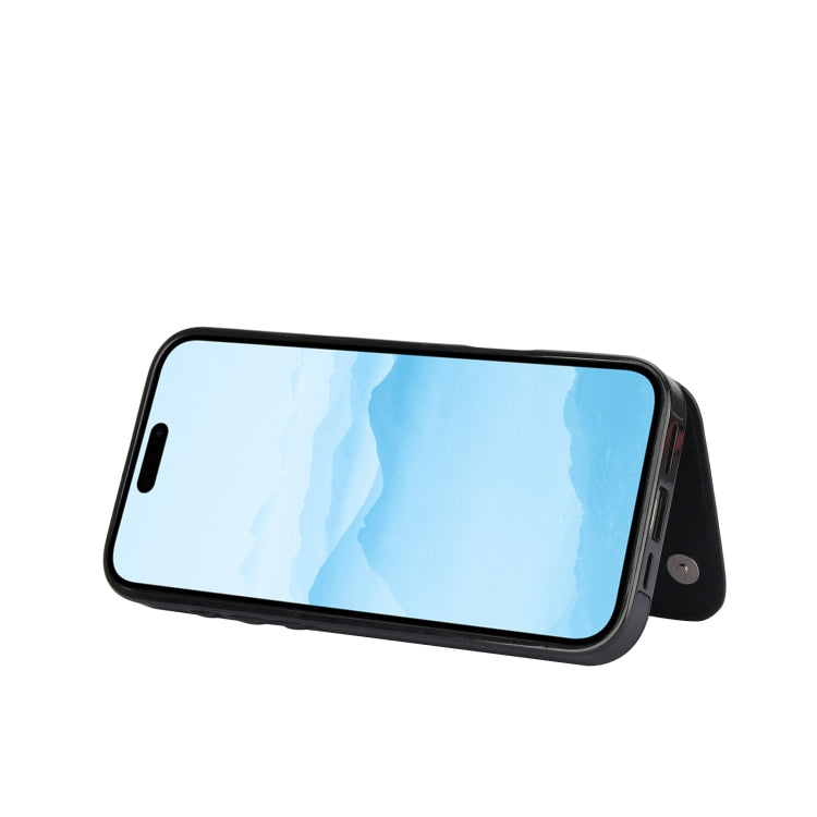 For iPhone 16 Plus Double Buckle Butterfly Embossing PU Phone Case(Black)