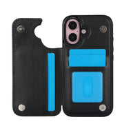 For iPhone 16 Double Buckle Butterfly Embossing PU Phone Case(Black)