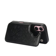 For iPhone 16 Double Buckle Butterfly Embossing PU Phone Case(Black)