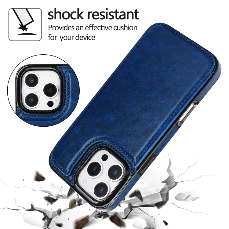 For iPhone 16 Pro Double Buckle Crazy Horse Texture PU Phone Case(Blue)