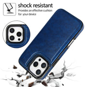 For iPhone 16 Pro Double Buckle Crazy Horse Texture PU Phone Case(Blue)