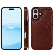 For iPhone 16 Plus Double Buckle Crazy Horse Texture PU Phone Case(Brown)